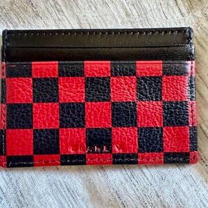Clare V. Adams Card Case in Red/Black Checkers - Leather EUC